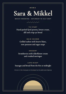 Wedding menu — beach wedding, Nyborg