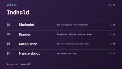 Side 2 af Go-to-market-plan — mørk tech-præsentation