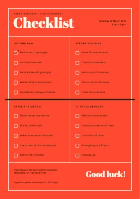 Checklist — padel club