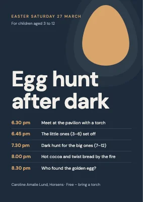 Egg hunt after dark — programme