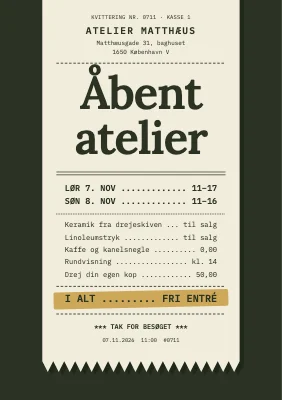 Åbent atelier — kvittering