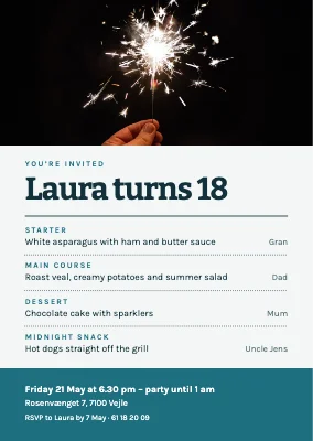 18th birthday — invitation as a menu card