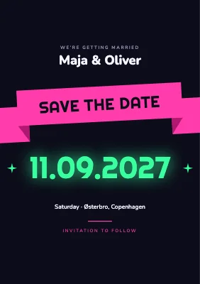 Save the date — pink ribbon and neon