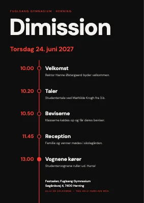 Dimission — dagens program på en rød linje