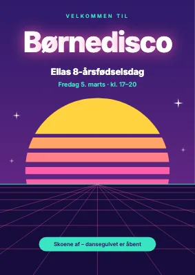 Børnedisco — velkomstskilt med neonsol