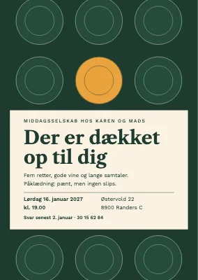 Middagsselskab — dækket bord set ovenfra