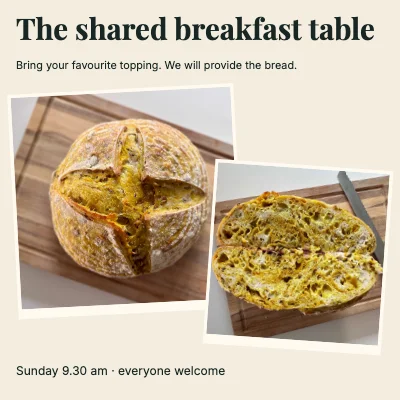 The shared breakfast table · Two prints
