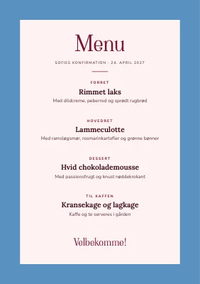Side 2 af Konfirmationsmenu — magnolie mod blå himmel