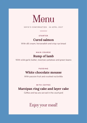 Page 2 of Confirmation menu — magnolia in a blue sky
