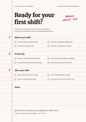 Checklist — new volunteers