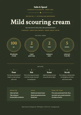 Recipe sheet — cleaning company