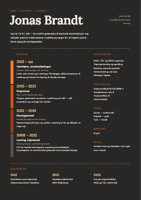 CV til smed — glødende tidslinje