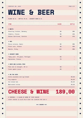 Page 2 of Cheese bar — cheese and wine list