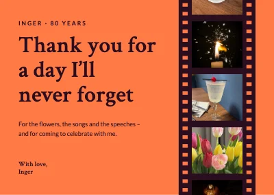 80th birthday — thank-you card with a film strip