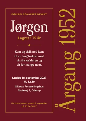 75 år — fødselsdagsinvitation, årgang 1952