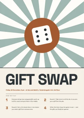 Gift-swap dice game — rules with sunburst