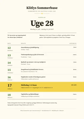 Ugeplan — sommerhusudlejning