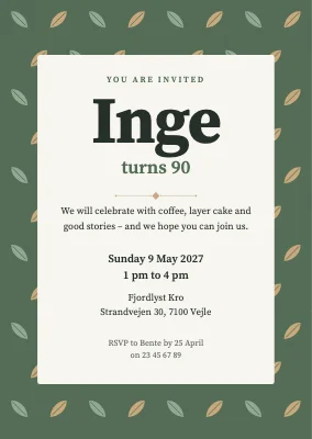 90th birthday — invitation with a leaf pattern