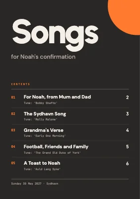 Confirmation song booklet — song list as a menu