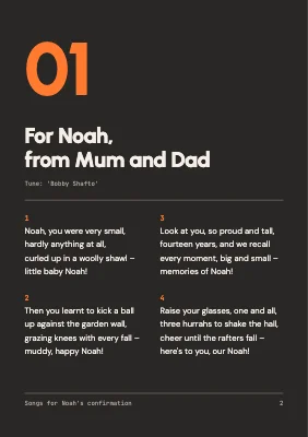 Page 2 of Confirmation song booklet — song list as a menu
