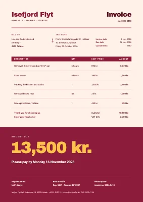 Invoice — removals company
