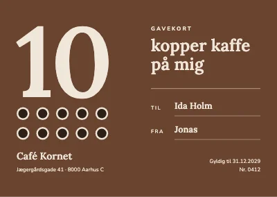 Gavekort til café — ti kopper kaffe