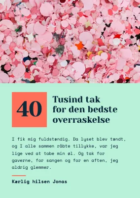 Takkekort efter overraskelsesfest