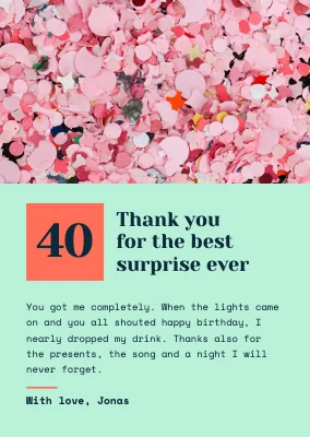 Surprise party thank-you card