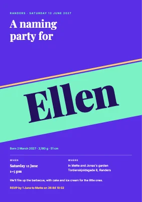 Naming party — name on a slanted band