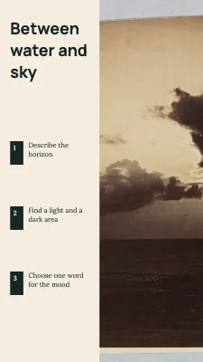 Between water and sky · Photo checklist