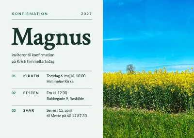 Konfirmation — rapsmark og nummererede detaljer