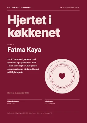 Frivilligpris — hjertet i køkkenet