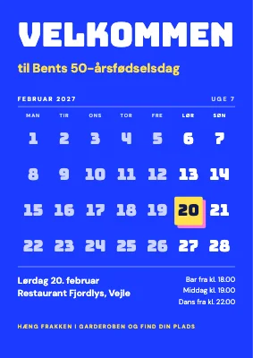 50-års fødselsdag — velkomstskilt med kalender