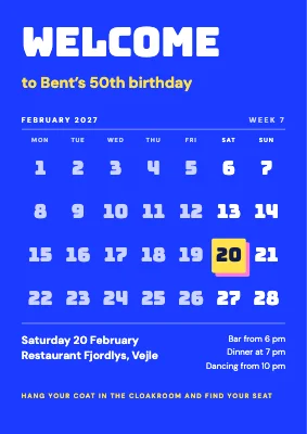 50th birthday — calendar welcome sign