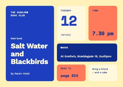 Book club — bento tiles in cobalt and butter