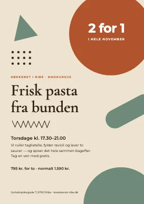 Madlavningskursus — 2 for 1 på pasta