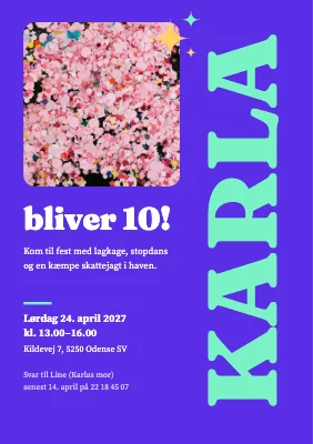 10-års fødselsdag — invitation med navnet på højkant