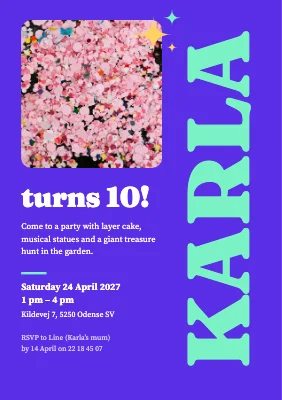 10th birthday — invitation with the name on its side