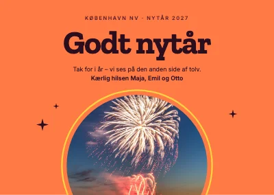 Nytårskort — fyrværkeri i solen
