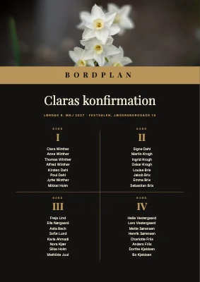 Konfirmation — bordplan i sort og guld