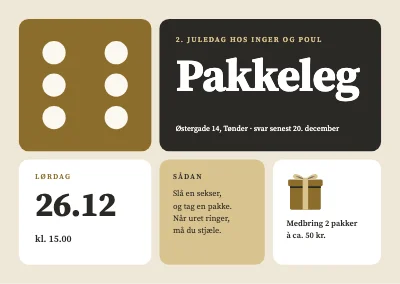Pakkeleg — invitation med terning