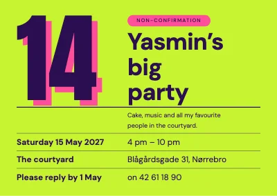 Non-confirmation party — giant 14 in neon lime