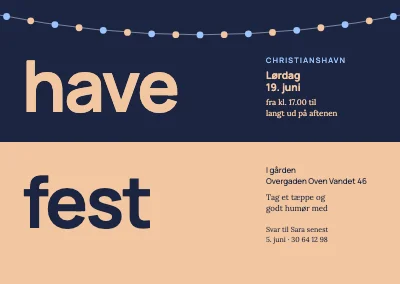 Havefest — to ord på delt blå og fersken