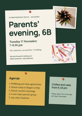 Parents’ evening in Aalborg — noticeboard
