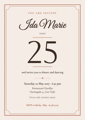 25th birthday — classic dinner invitation