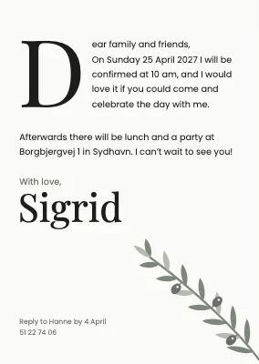 Confirmation — letter-style invitation with a drop cap