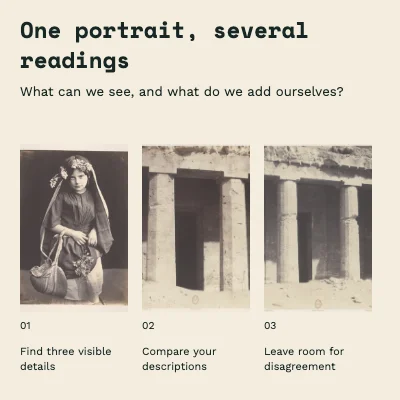 One portrait, several readings · Three photographs