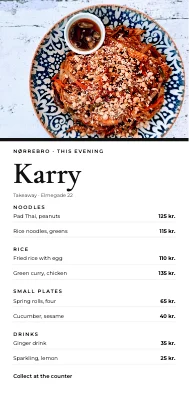 Karry — takeaway menu, Nørrebro