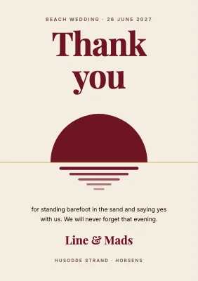 Thank-you card — sunset on the beach
