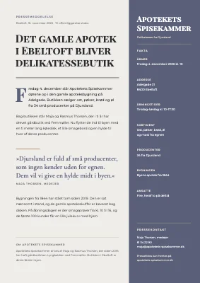 Pressemeddelelse — delikatessebutik